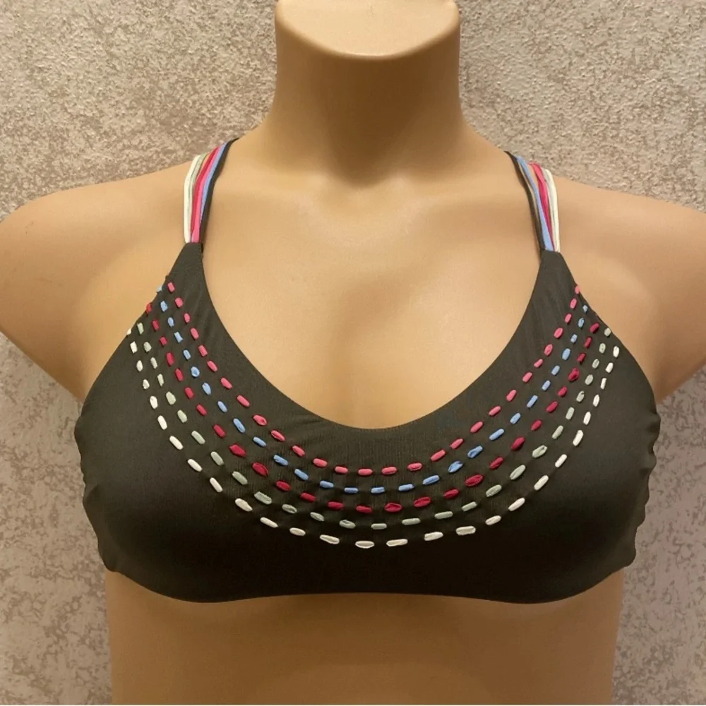 BECCA Olive Bikini Top with Multicolor Ribbons